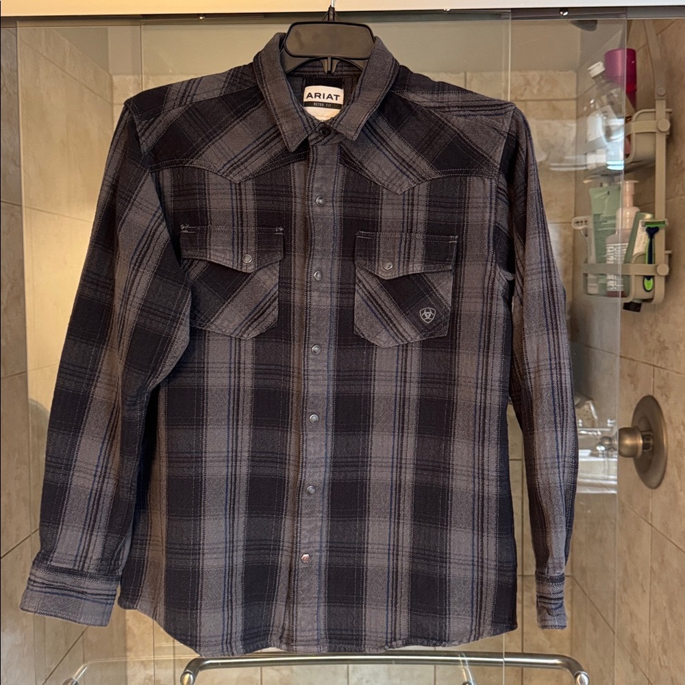 Ariat Mens Herrold Retro Fit Plaid Western Snap Flannel Shirt Long Sleeve‎